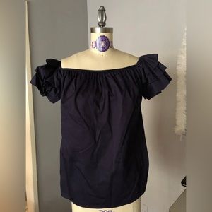 Ted Baker London Navy Off The Shoulder Ruffle Blouse Size 2